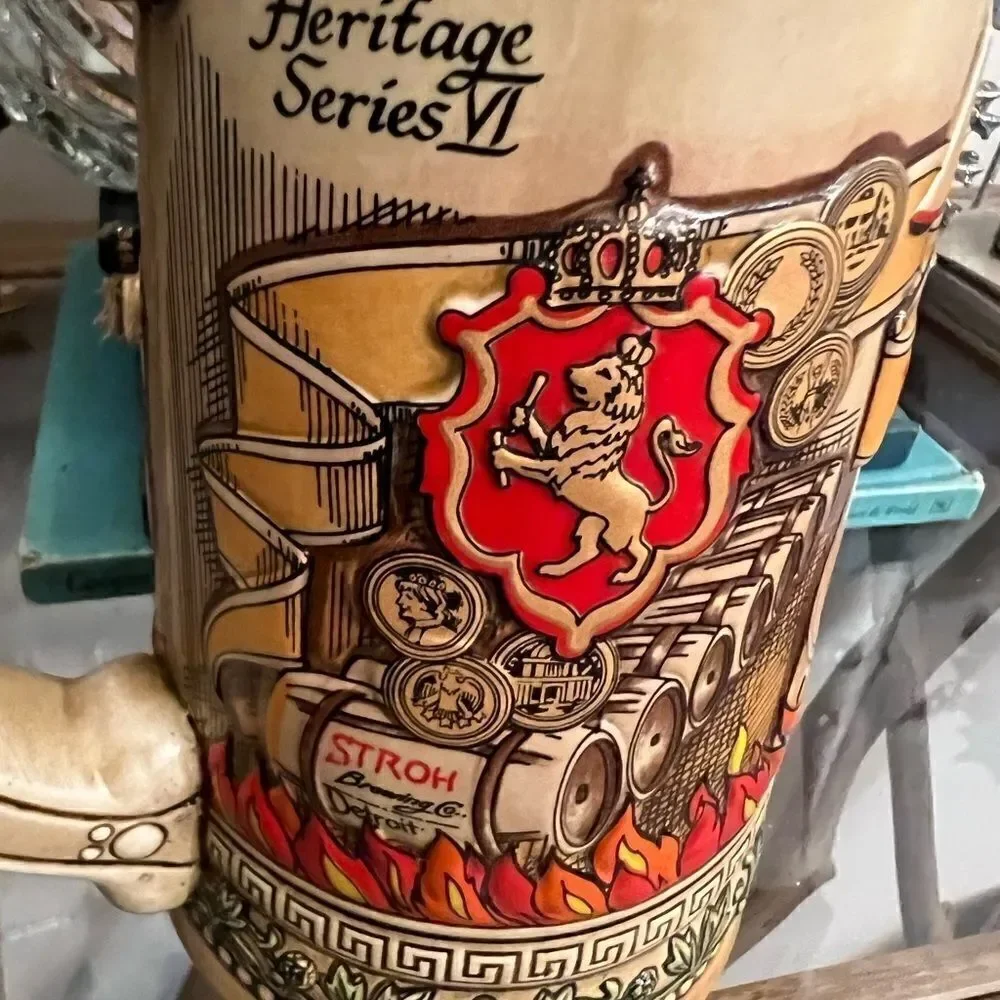 EUC Strohs Fire Brewed Beer Stein Heritage Series VI Ceramarte Embossed stein.